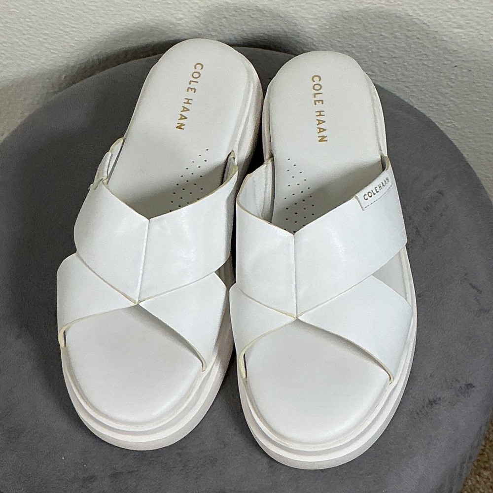 Cole Haan Grandpro Sandals Cris Cross Optic White Slides Women's Sz 5 B - Picture 2 of 8